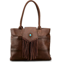 Justin Ladies Tote Brown W/Faux Turquoise Concho