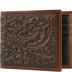 Justin Mens Genuine Leather Bifold Wallet Leaf Emboss