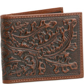 Justin Mens Genuine Leather Bifold Wallet Leaf Emboss