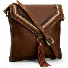 Justin Ladies Cross Body Tan W/Seed Sunburst And Tassel