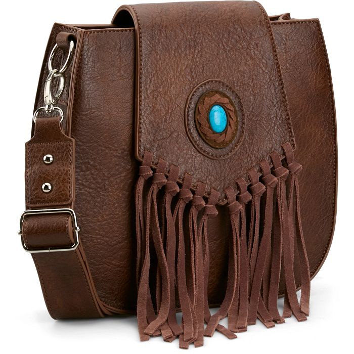 Justin Ladies Saddle Bag Brown W/Faux Turquoise Concho