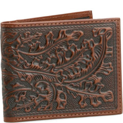 Justin Mens Genuine Leather Bifold Wallet Leaf Emboss