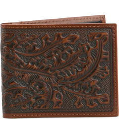 Justin Mens Genuine Leather Bifold Wallet Leaf Emboss