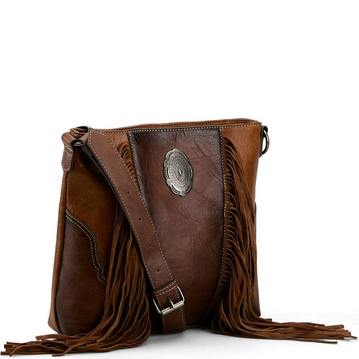 Justin Ladies Cross Body Brown And Tan With Concho