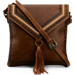 Justin Ladies Cross Body Tan W/Seed Sunburst And Tassel