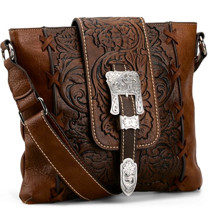 Justin Ladies Crossbody Embossed W/Buckle